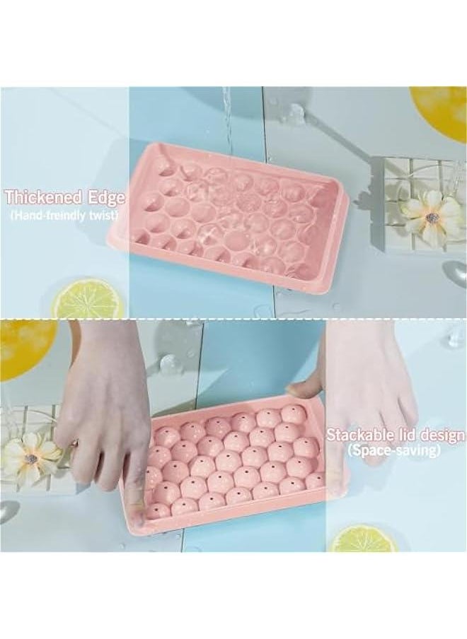 HOOKOR Ice Cube Tray for Freezer with Lid & Bin, Round Ice Cube Mold with Container, Mini Circle Ice Cube Tray Making Sphere Ice Chilling Cocktail Tea Coffee (2 Trays 1 Ice Bucket & Scoop) (Pink)  - Image 5