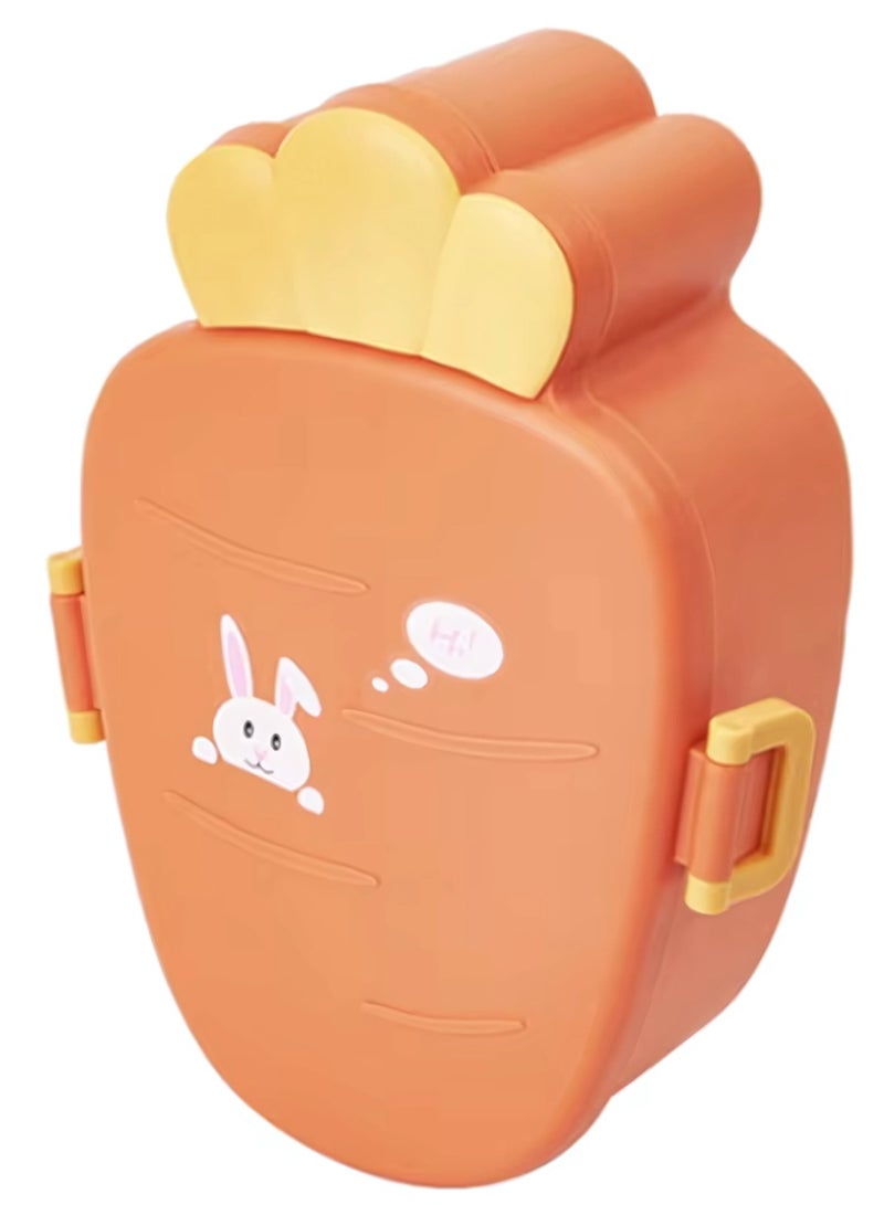 Twisoo Cute Rabbit Lunch Box for Kids - 900ml BPA-Free Food Grade PP, 3 Compartment Leakproof Lunchbox with Spoon & Fork, Clip Lock Spillproof Design, Ideal for School (Orange) - Image 1