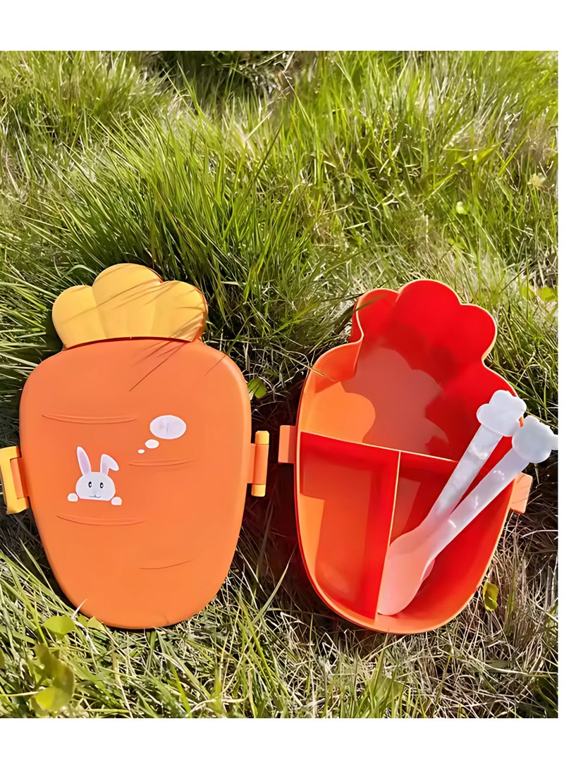 Twisoo Cute Rabbit Lunch Box for Kids - 900ml BPA-Free Food Grade PP, 3 Compartment Leakproof Lunchbox with Spoon & Fork, Clip Lock Spillproof Design, Ideal for School (Orange) - Image 2
