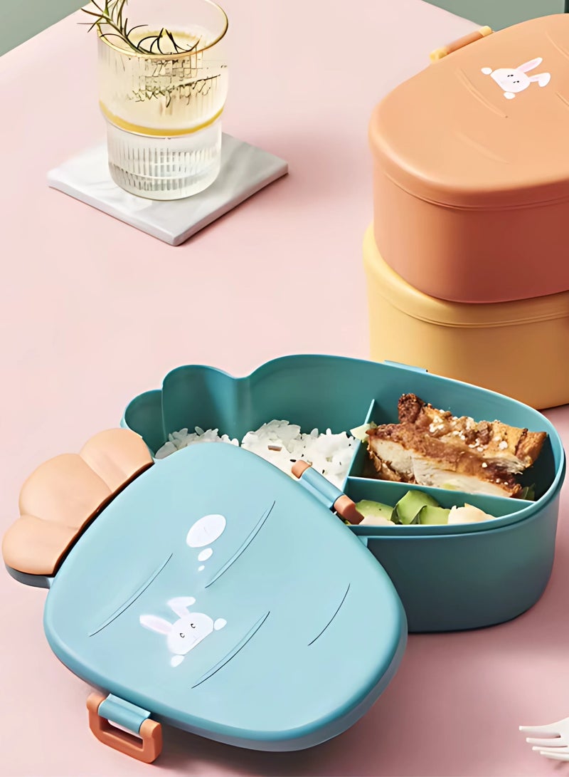 Twisoo Cute Rabbit Lunch Box for Kids - 900ml BPA-Free Food Grade PP, 3 Compartment Leakproof Lunchbox with Spoon & Fork, Clip Lock Spillproof Design, Ideal for School (Orange) - Image 4