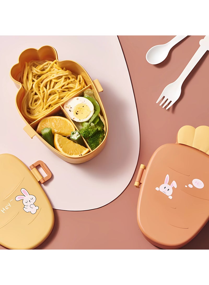 Twisoo Cute Rabbit Lunch Box for Kids - 900ml BPA-Free Food Grade PP, 3 Compartment Leakproof Lunchbox with Spoon & Fork, Clip Lock Spillproof Design, Ideal for School (Orange) - Image 3