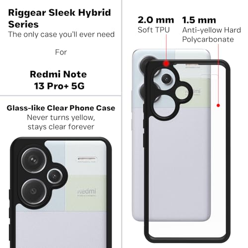 RIGGEAR Shockproof Sleek Hybrid Armor Back Cover Case Compatible with Redmi Note 13 Pro Plus 5G (Clear PC + Black TPU Bumper) - Image 5