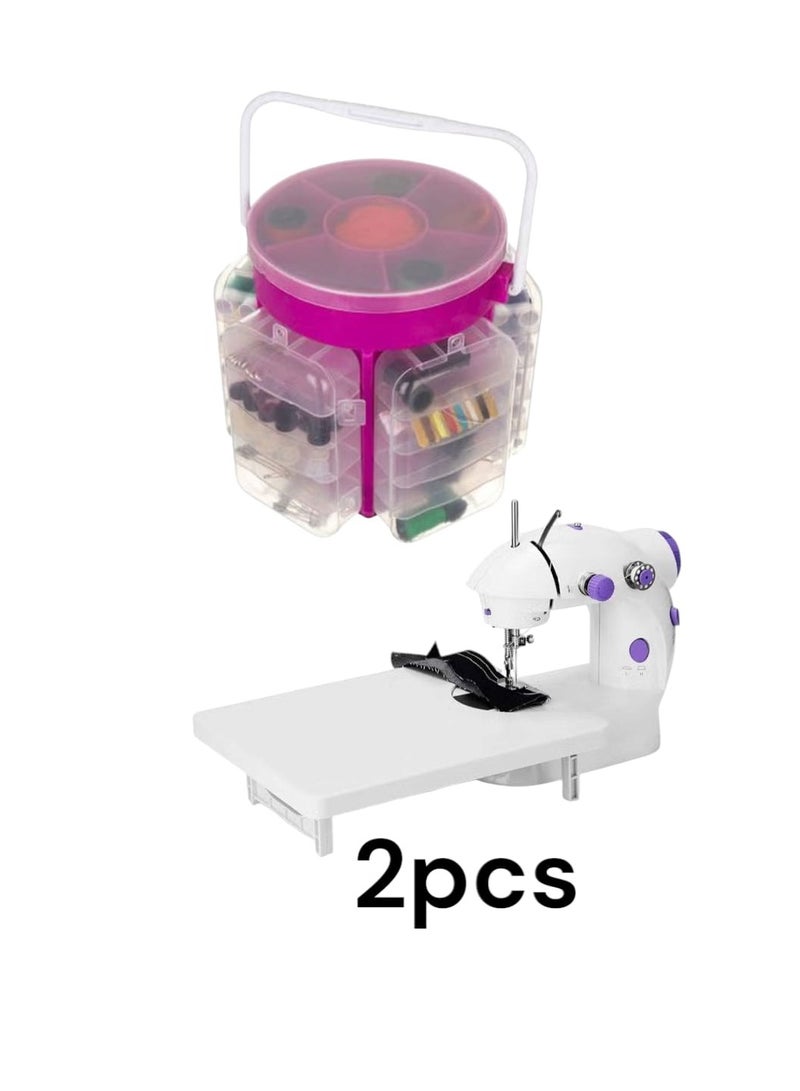 2-in-1 Complete Sewing Kit Including a mini electric sewing machine and a multi-layer sewing toolbox, ideal for crafts and home repairs, easy to use and carry. - Image 1