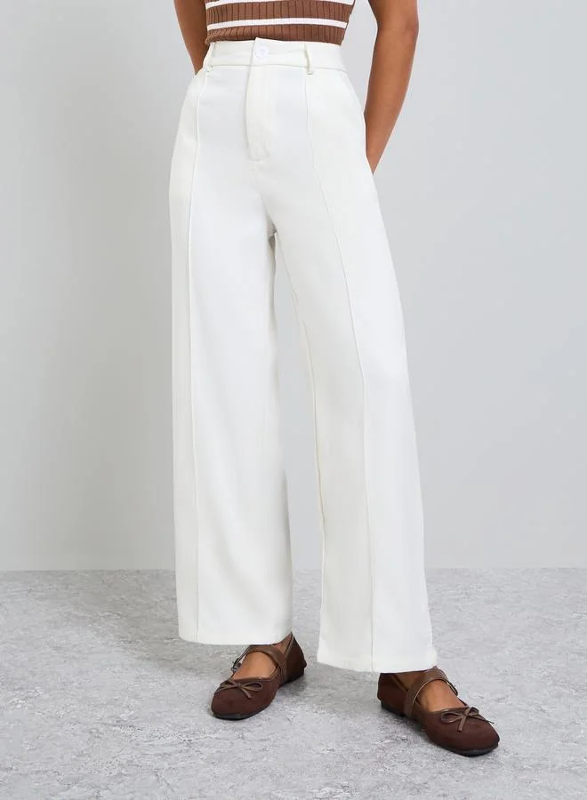 Take Two White Solid Straight Fit Pants