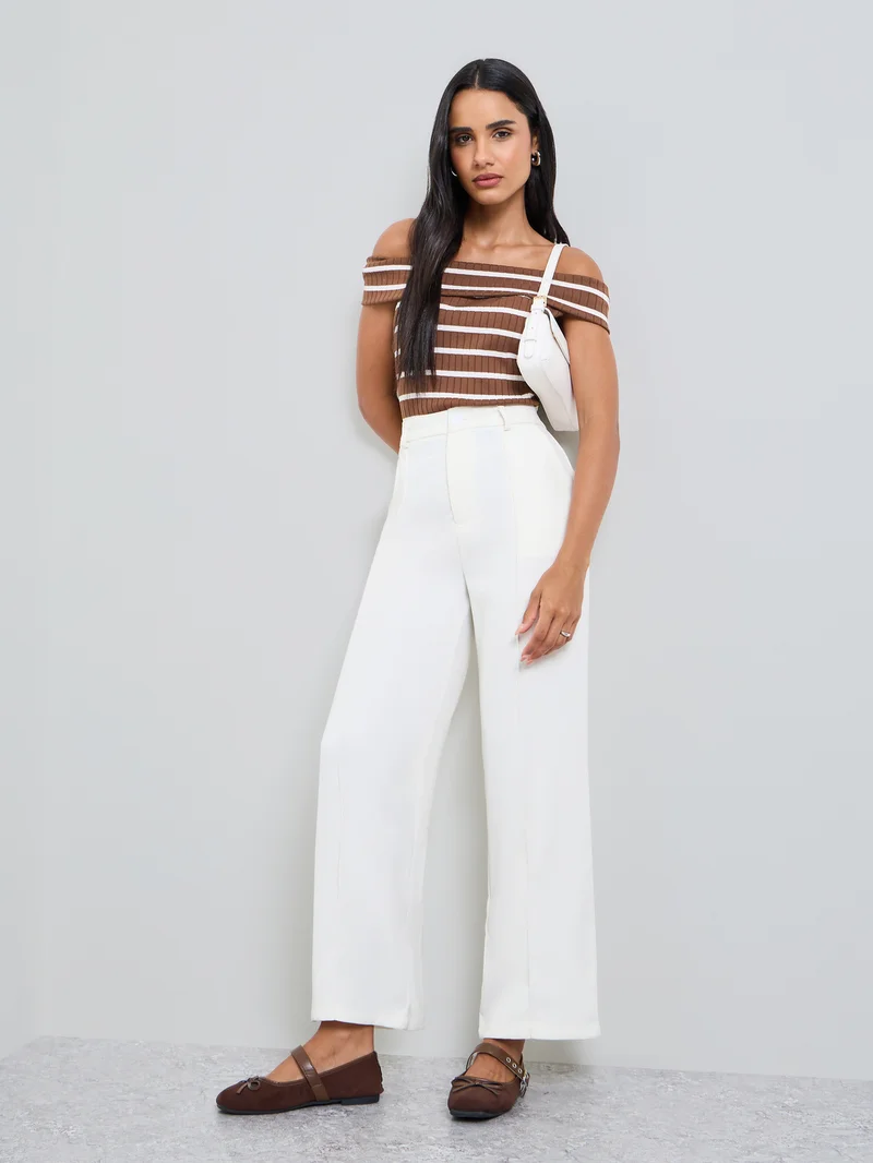 Take Two White Solid Straight Fit Pants