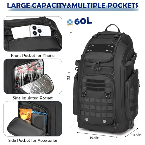 SunForMorning Rolling Baseball Bag with Wheels, Softball Catchers Gear Bags for 4 Bats, Portable Baseball Catcher Bag with Shoe Compartment, Holds All Softball Baseball Equipment, Black - Image 2