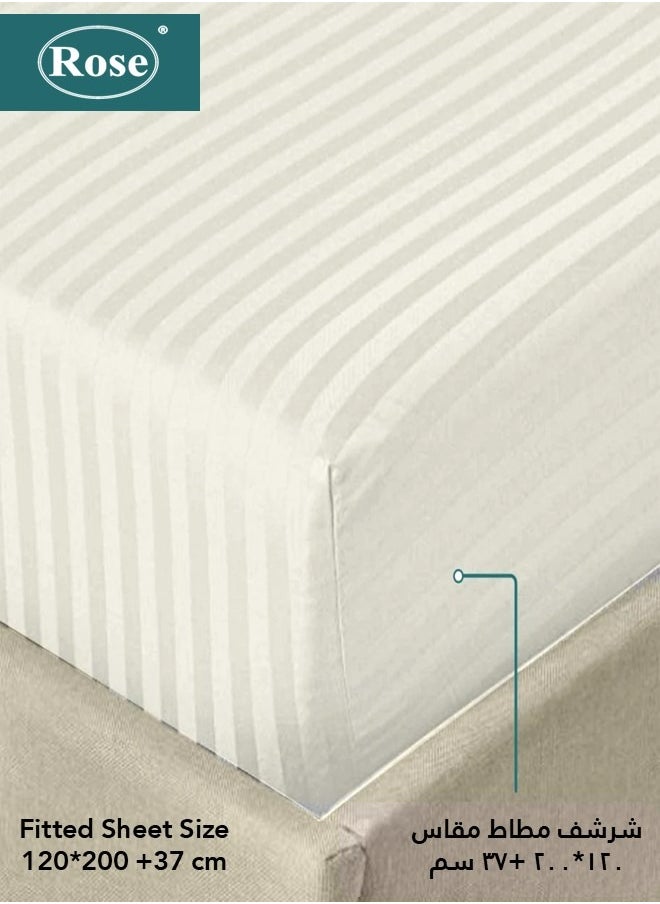 Rose - Rose Luxurious Hotel Stripe Fitted Sheet with Deep Pockets and Pillow Case, Bed Sheet 2-Pieces Set, Soft & Silky Microfiber Breathable and Cooling, Extra Twin Size 120x200+35 cm, Off White - Image 1