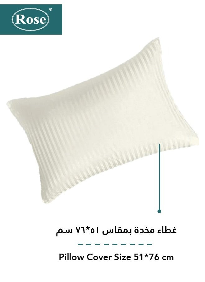 Rose - Rose Luxurious Hotel Stripe Fitted Sheet with Deep Pockets and Pillow Case, Bed Sheet 2-Pieces Set, Soft & Silky Microfiber Breathable and Cooling, Extra Twin Size 120x200+35 cm, Off White - Image 1