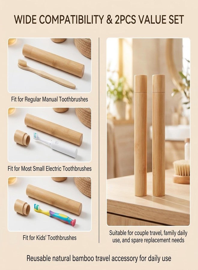 erioctry 2 Pack Bamboo Toothbrush Travel Holder 8.3 Inch Natural Toothbrush Case Cover Camping Accessory Bathroom Storage - Image 4