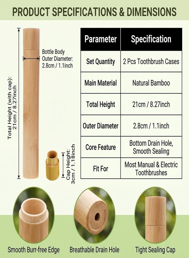 erioctry 2 Pack Bamboo Toothbrush Travel Holder 8.3 Inch Natural Toothbrush Case Cover Camping Accessory Bathroom Storage - Image 5