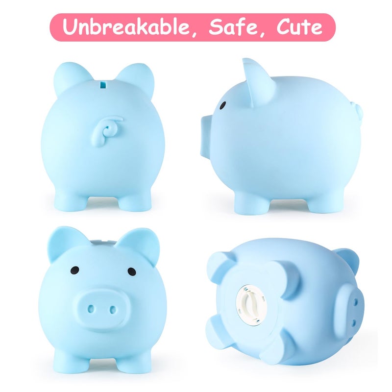 PJDRLLC Piggy Bank, Unbreakable Plastic Money Bank, Coin Bank for Girls and Boys, Medium Size Piggy Banks, Practical Gifts for Birthday, Easter, Christmas (Blue) - Image 4