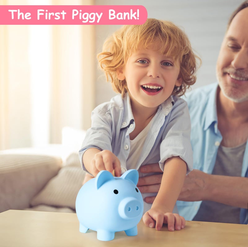 PJDRLLC Piggy Bank, Unbreakable Plastic Money Bank, Coin Bank for Girls and Boys, Medium Size Piggy Banks, Practical Gifts for Birthday, Easter, Christmas (Blue) - Image 2