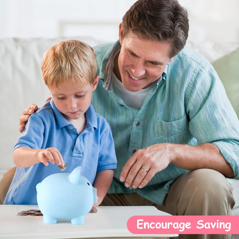 PJDRLLC Piggy Bank, Unbreakable Plastic Money Bank, Coin Bank for Girls and Boys, Medium Size Piggy Banks, Practical Gifts for Birthday, Easter, Christmas (Blue) - Image 3