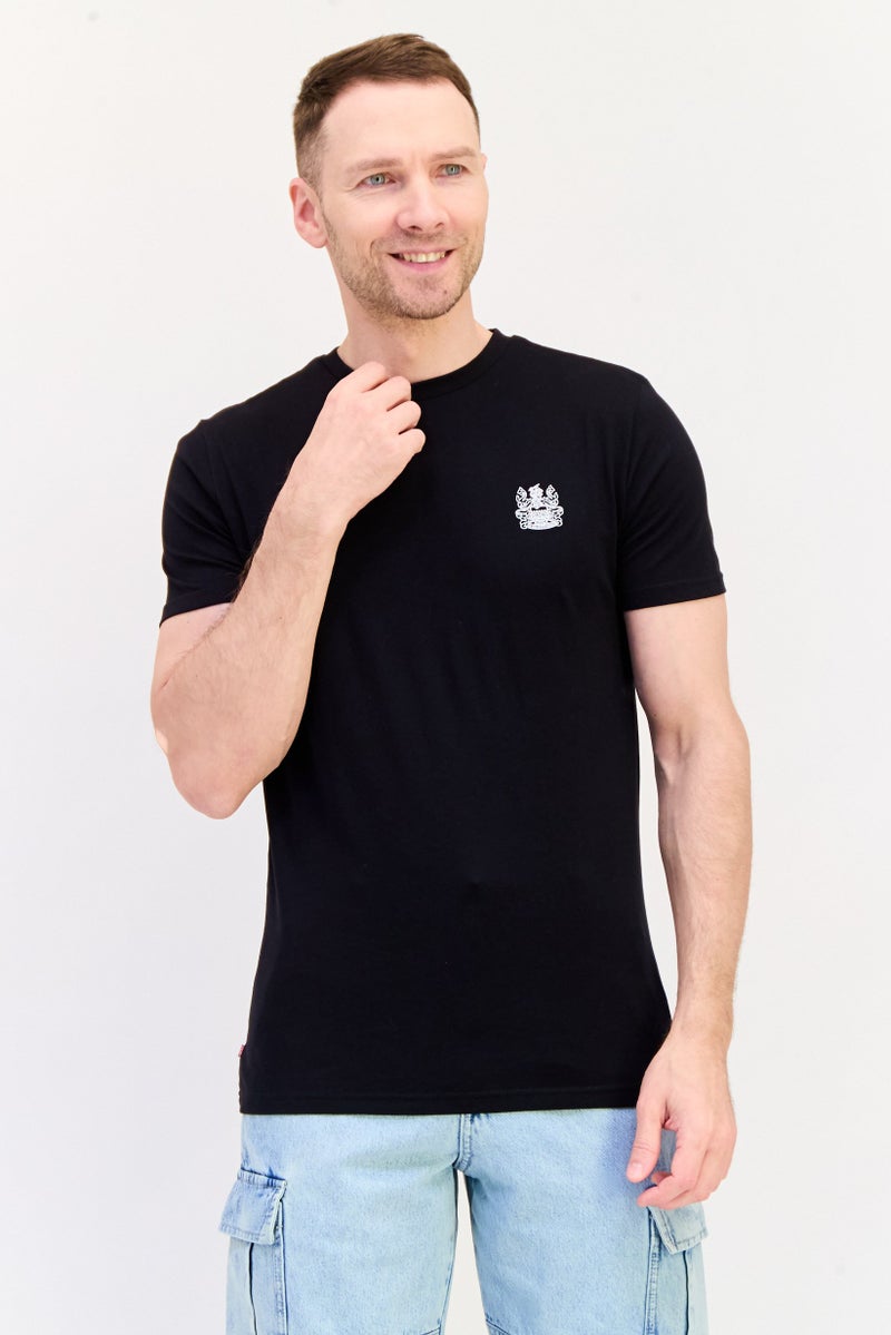 Aquascutum Men Crew Neck Short Sleeve Brand Logo T-Shirt, Black - Image 1