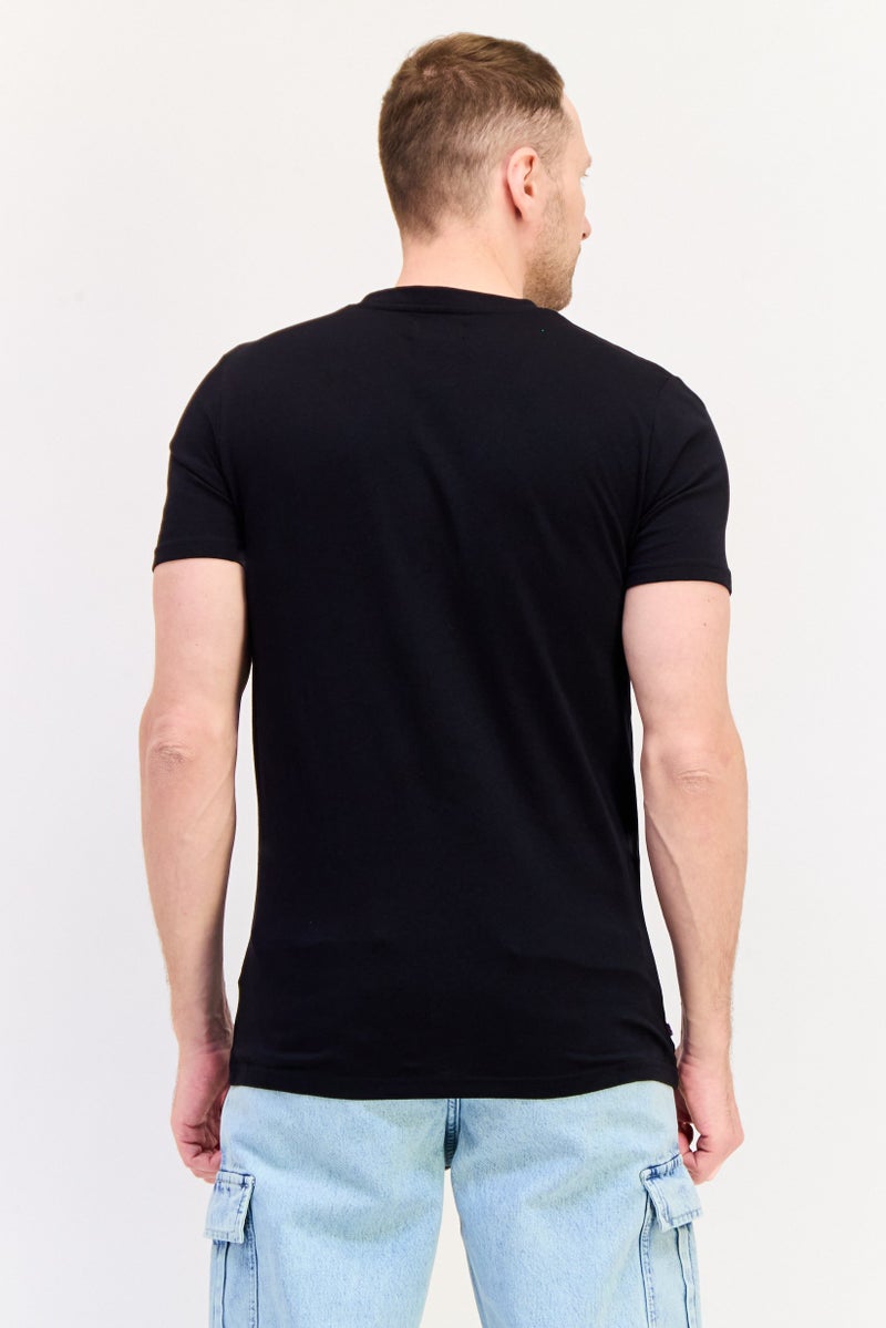 Aquascutum Men Crew Neck Short Sleeve Brand Logo T-Shirt, Black - Image 3
