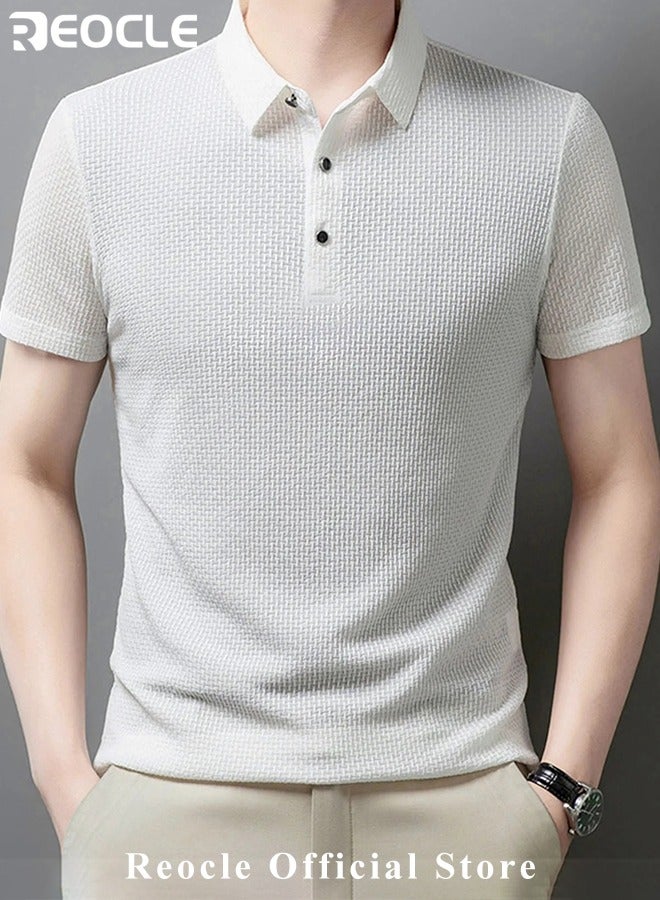 REOCLE Men's Polo Shirt Mesh Ice Silk Short-sleeved T-shirt Short Sleeve Sports Golf Tennis T-Shirt Casual Collared Summer Shirt Classic Polo Shirt  - Image 2