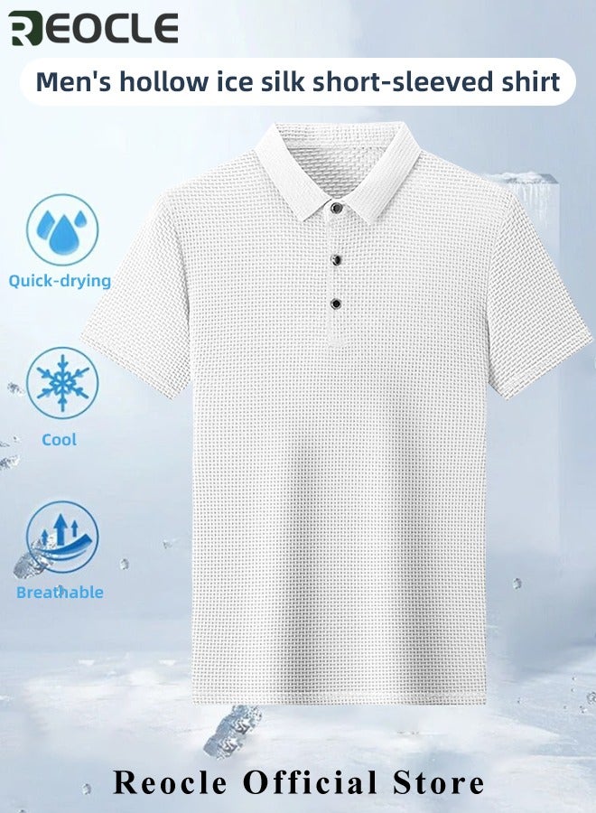 REOCLE Men's Polo Shirt Mesh Ice Silk Short-sleeved T-shirt Short Sleeve Sports Golf Tennis T-Shirt Casual Collared Summer Shirt Classic Polo Shirt  - Image 3