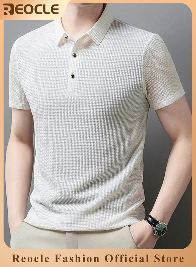 REOCLE Men's Polo Shirt Mesh Ice Silk Short-sleeved T-shirt Short Sleeve Sports Golf Tennis T-Shirt Casual Collared Summer Shirt Classic Polo Shirt  - Image 1