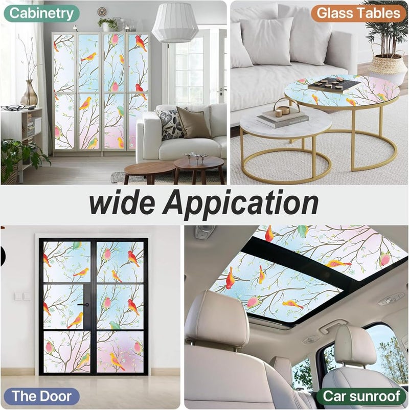 WALLTON Privacy Vinyl Frosted Window Film Glass Sticker Self-Adhesive Film Tint Wallpaper Opaque Sheet for Glass Privacy Cover Window, Door, Office, Home.| Anti-UV. (16x36 Inch, Multicolor Birds) - Image 5