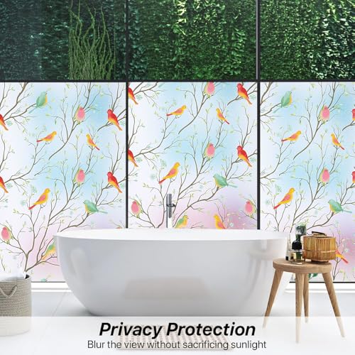 WALLTON Privacy Vinyl Frosted Window Film Glass Sticker Self-Adhesive Film Tint Wallpaper Opaque Sheet for Glass Privacy Cover Window, Door, Office, Home.| Anti-UV. (16x36 Inch, Multicolor Birds) - Image 4