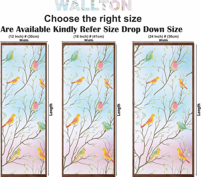 WALLTON Privacy Vinyl Frosted Window Film Glass Sticker Self-Adhesive Film Tint Wallpaper Opaque Sheet for Glass Privacy Cover Window, Door, Office, Home.| Anti-UV. (16x36 Inch, Multicolor Birds) - Image 2