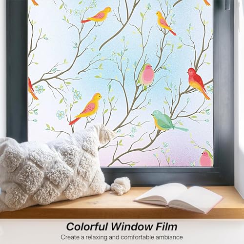 WALLTON Privacy Vinyl Frosted Window Film Glass Sticker Self-Adhesive Film Tint Wallpaper Opaque Sheet for Glass Privacy Cover Window, Door, Office, Home.| Anti-UV. (16x36 Inch, Multicolor Birds) - Image 3