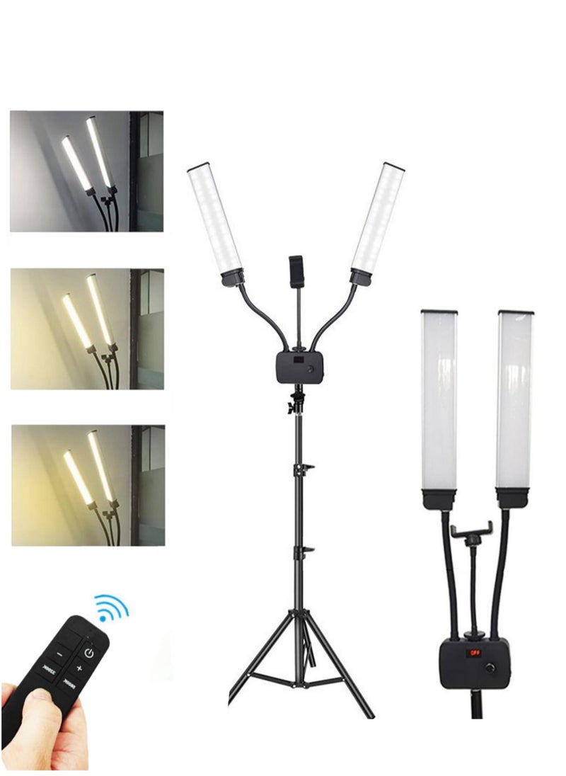 Kiboule 45W Double Arm Light, Dimmable 3 Light Modes LED Lighting Kit for Makeup Artist Light,Lash Light, Beauty Light Eyebrow Tattoo Lamp Studio Video Photographic Light with Remote Control and 2M Tripod  - Image 1