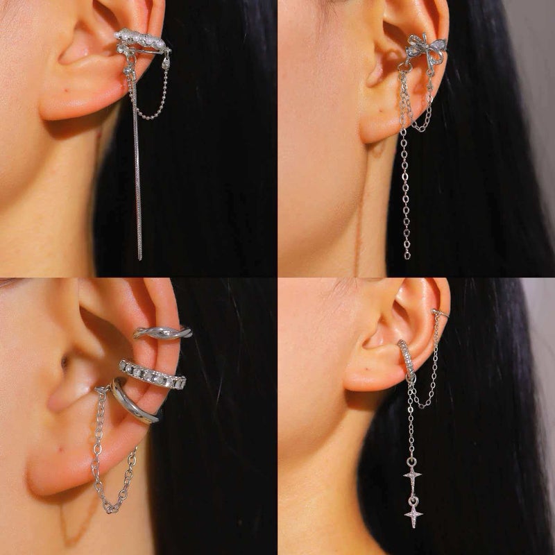 ofeankri Tassel Sparkling Star Ear Clips for Women - Asymmetric Ear Bone Clip, No Piercing Required, Minimalist Chic Earrings - Image 1