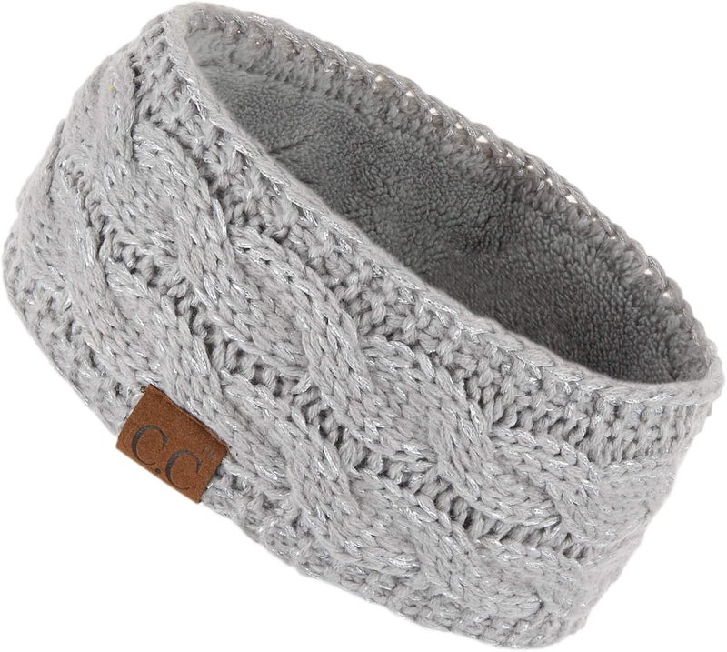 Cc Winter Fuzzy Fleece Lined Thick Knitted Diagonal Stripes Criss-Cross Pattern Headband Headwrap (HW-2060) - Image 1