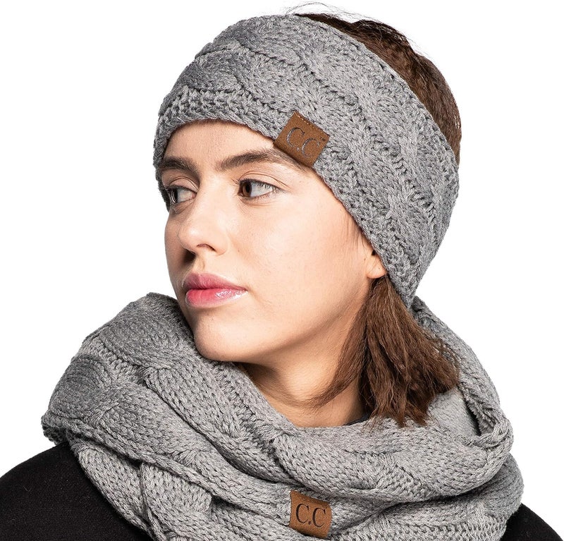 Cc Winter Fuzzy Fleece Lined Thick Knitted Diagonal Stripes Criss-Cross Pattern Headband Headwrap (HW-2060) - Image 5