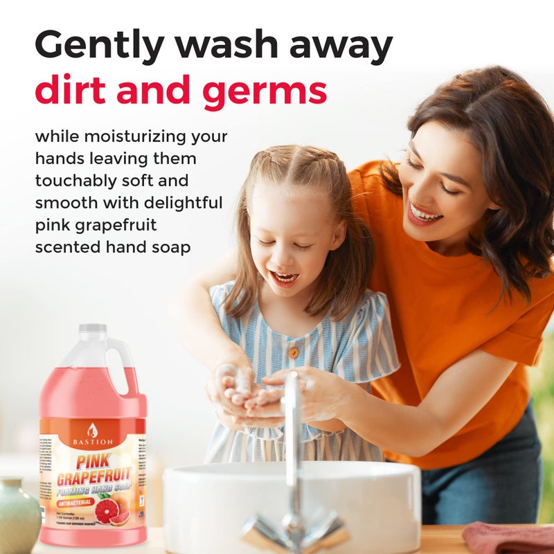 Bastion Pink Grapefruit Foaming Antibacterial Hand Soap Refill 1 Gallon (128 oz) Refreshing Pink Grapefruit Scent Bulk Hand Soap-Made In The USA. - Image 1