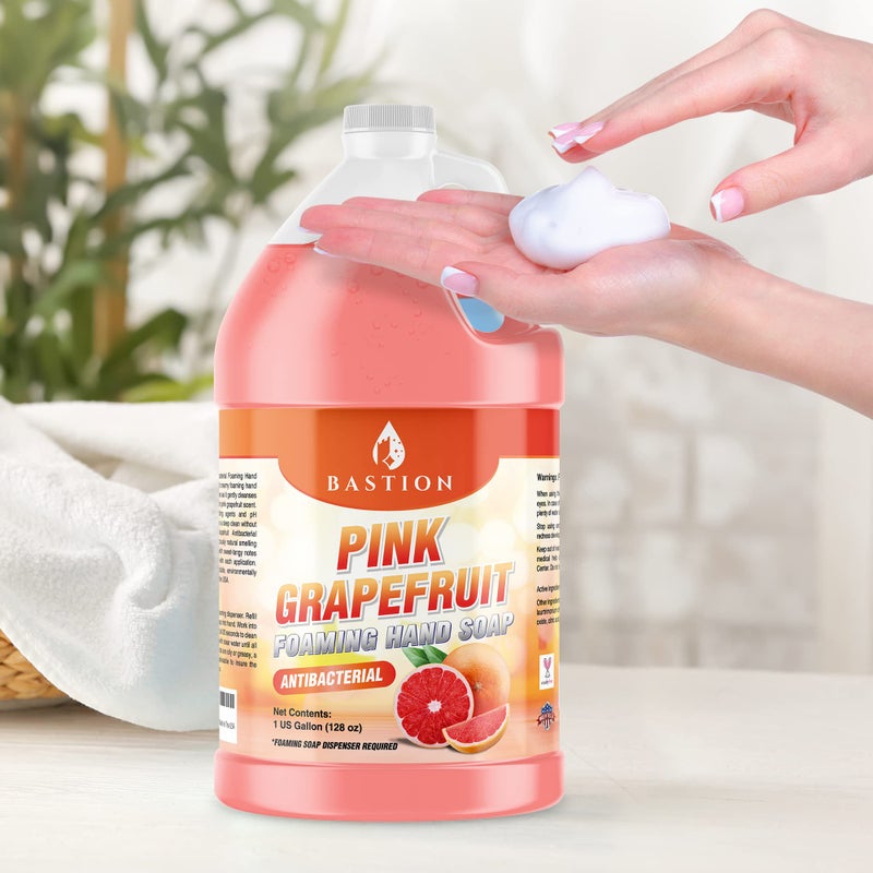 Bastion Pink Grapefruit Foaming Antibacterial Hand Soap Refill 1 Gallon (128 oz) Refreshing Pink Grapefruit Scent Bulk Hand Soap-Made In The USA. - Image 2