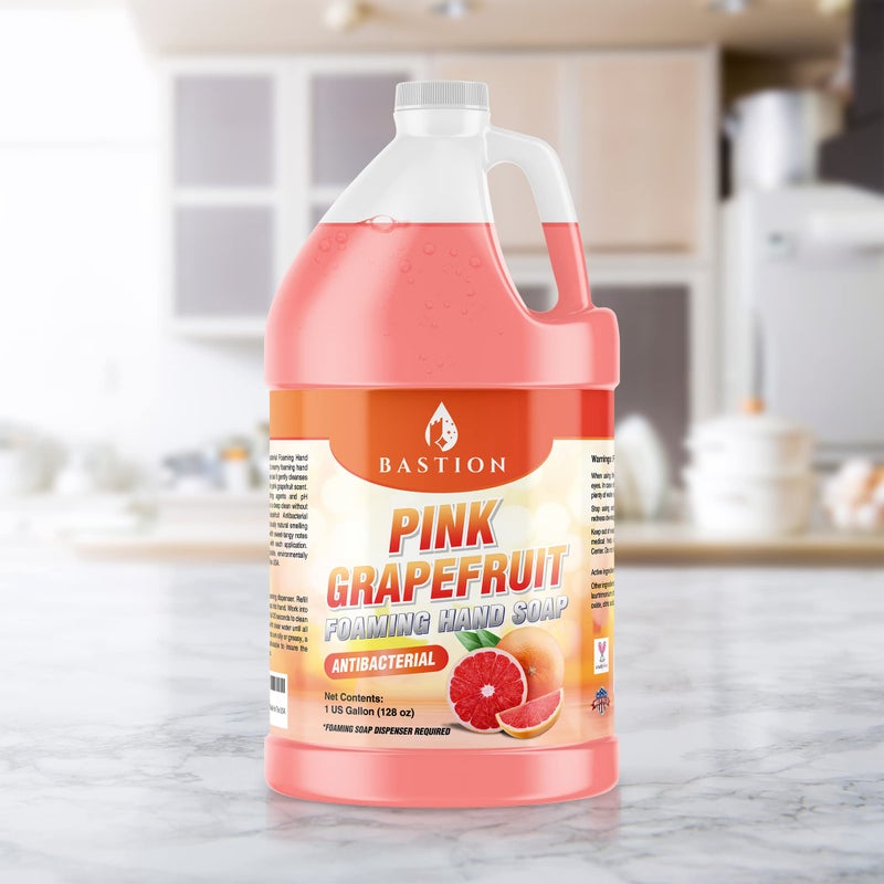 Bastion Pink Grapefruit Foaming Antibacterial Hand Soap Refill 1 Gallon (128 oz) Refreshing Pink Grapefruit Scent Bulk Hand Soap-Made In The USA. - Image 4