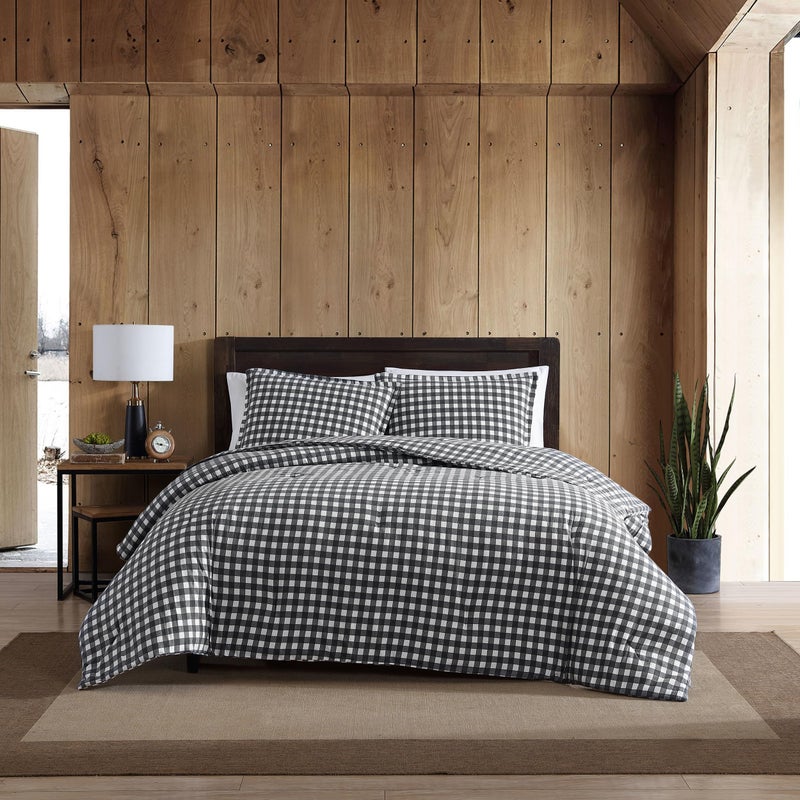 Eddie Bauer - Queen Duvet Cover Set, Reversible Flannel Bedding with Matching Shams, Luxurious Bedding Set for Colder Months (Preston Grey, Queen) - Image 1