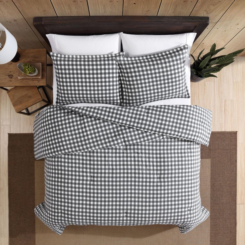 Eddie Bauer - Queen Duvet Cover Set, Reversible Flannel Bedding with Matching Shams, Luxurious Bedding Set for Colder Months (Preston Grey, Queen) - Image 2