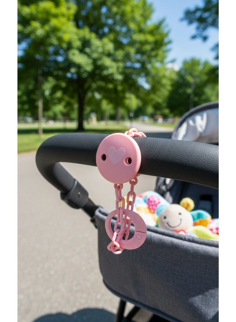 Canpol Babies Soother Holder | 0m+ | Pacifier Clip with Chain | Prevents Pacifier Loss | BPA Free | Pink - Image 2