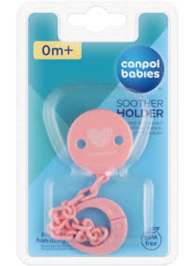 Canpol Babies Soother Holder | 0m+ | Pacifier Clip with Chain | Prevents Pacifier Loss | BPA Free | Pink - Image 1
