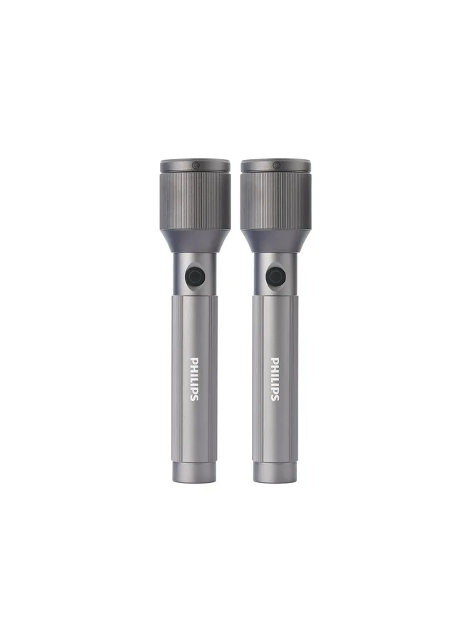 Philips 2-Piece 1100 Lumens Aircraft Aluminium Alloy Zoom LED Rechargeable Flashlight Grey and Black 22.5 x 3.2 x 5 cm SFL2143C2/56