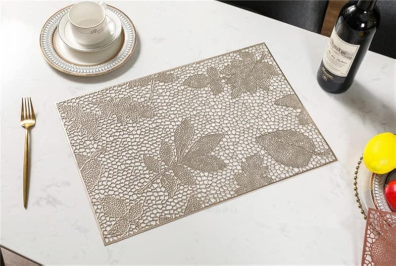 مفرش طاولة معدني للمطاعم، غطاء طاولة مقاوم للحرارة من مادة PVC لطاولة الطعام، قطعة مركزية من الفينيل لطاولة شرائح اللحم، زينة طاولة الزفاف مستطيلة ذهبية اللون