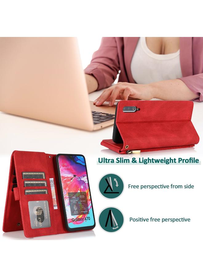 S-TOP Case For Samsung Galaxy A70 Skin-feel Crazy Horse Texture Zipper Wallet Bag Horizontal Flip Leather Case with Holder & Card Slots & Wallet & Lanyard - Image 4