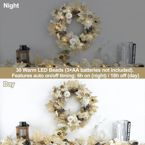 Ghrdopy Fall Wreath with Lights 22 Inch - Fall Wreaths for Front Door Thanksgiving Halloween with Fall Home Decorations Autumn Wreath for Indoor Outdoor Wall Festival Decor - Image 5