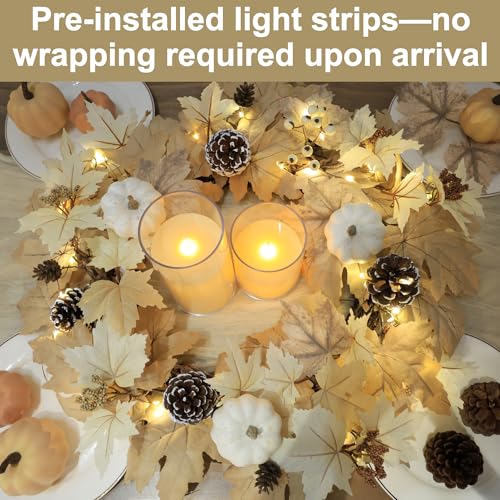 Ghrdopy Fall Wreath with Lights 22 Inch - Fall Wreaths for Front Door Thanksgiving Halloween with Fall Home Decorations Autumn Wreath for Indoor Outdoor Wall Festival Decor - Image 2