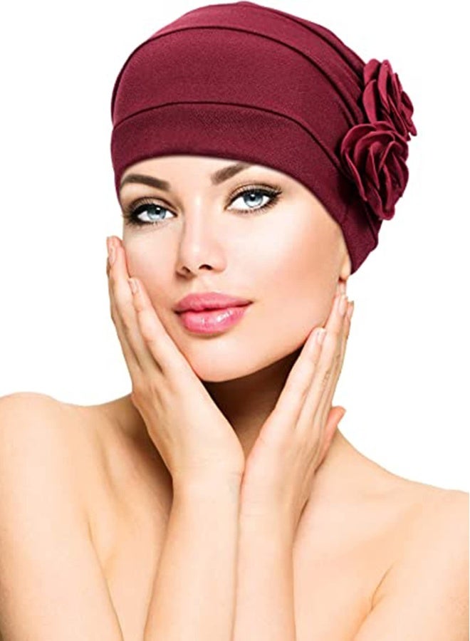 6 Pieces Women Turban Flower Caps, Vintage Beanie Headscarf Elastic Headwrap Hat, Elastic Beanie Headscarf Vintage Headwrap Hats for Women  - Image 2