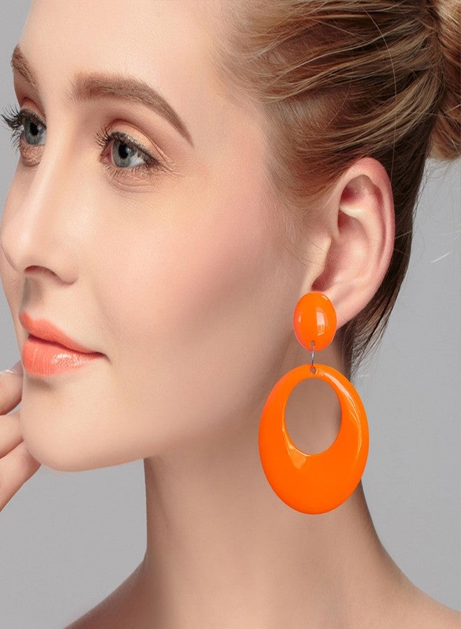 GBAHFY Retro Geometric Acrylic Earrings Lightweight Hollow Circular Stud Earrings for Women Statement Party Jewelry (Orange) - Image 2
