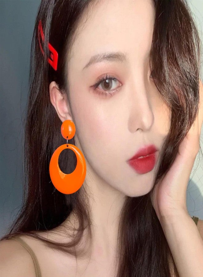 GBAHFY Retro Geometric Acrylic Earrings Lightweight Hollow Circular Stud Earrings for Women Statement Party Jewelry (Orange) - Image 3