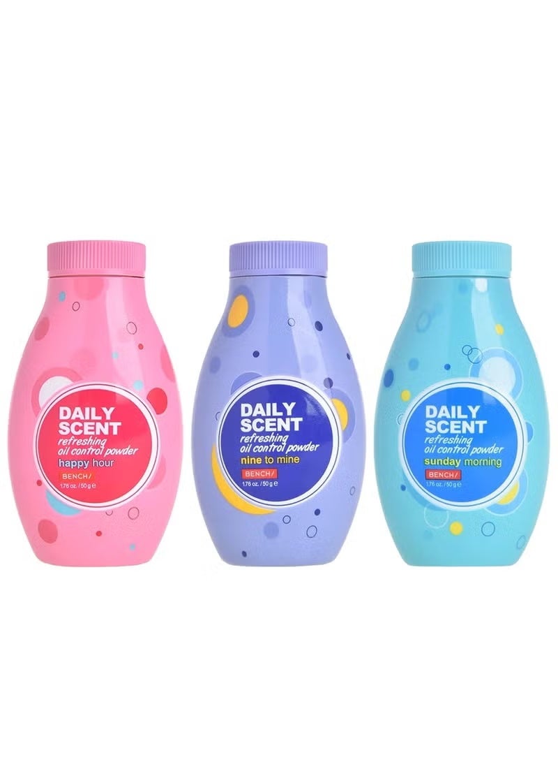 Coffret triple poudre rafraîchissante et sébo-régulatrice Daily Scent (Éditions Eye Candy, Sunday Morning et Nine to Mine) – 3 sachets de 50 g
