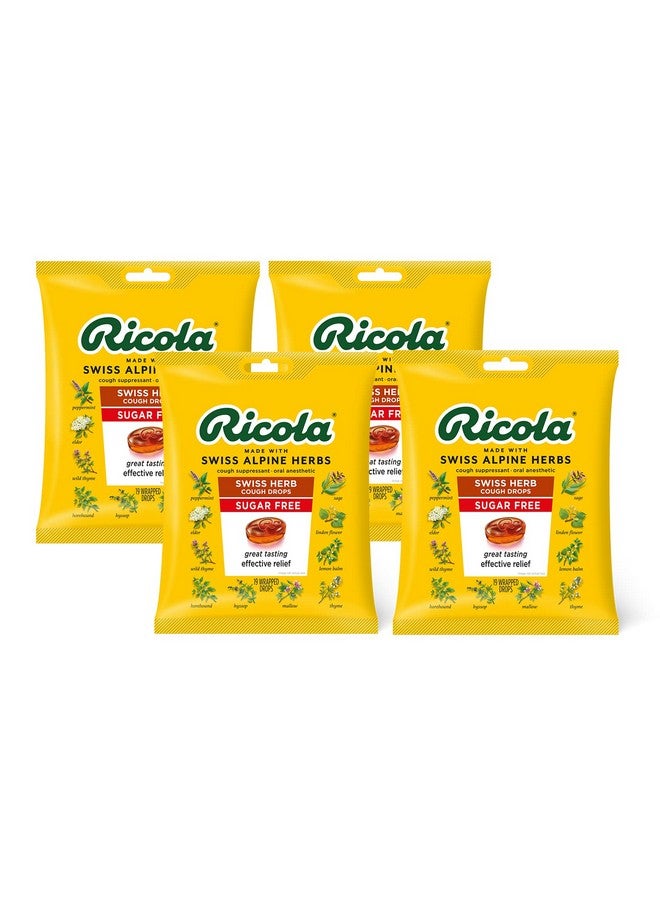Ricola Sugar Free Swiss Herb Herbal Cough Suppressant Throat Drops | Naturally Soothing Long-Lasting Relief -19 Count (Pack Of 4) Bags - Image 1