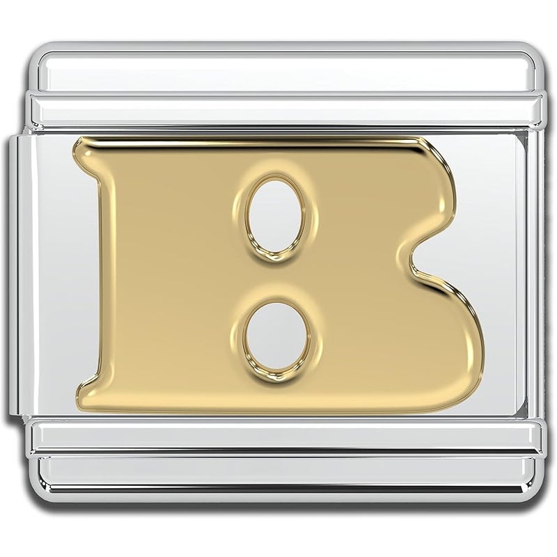 Fablinks Italian Bracelet Letter Charm, 9mm Gold Alphabet Charms, Jewelry Bracelets Links for Women, Stainless Steel Initials Link Letters for Men - Image 1