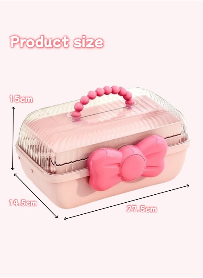 Aikenn Hair Accessories Storage Box Hair Rope Necklace Storage Box Cosmetics Storage Box Large Capacity Transparent Storage Box Layered Desktop Storage Box Kids Hair Accessories Storage Box Pink  - Image 2