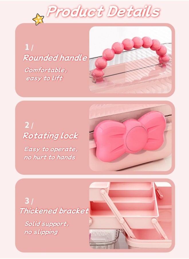 Aikenn Hair Accessories Storage Box Hair Rope Necklace Storage Box Cosmetics Storage Box Large Capacity Transparent Storage Box Layered Desktop Storage Box Kids Hair Accessories Storage Box Pink  - Image 4